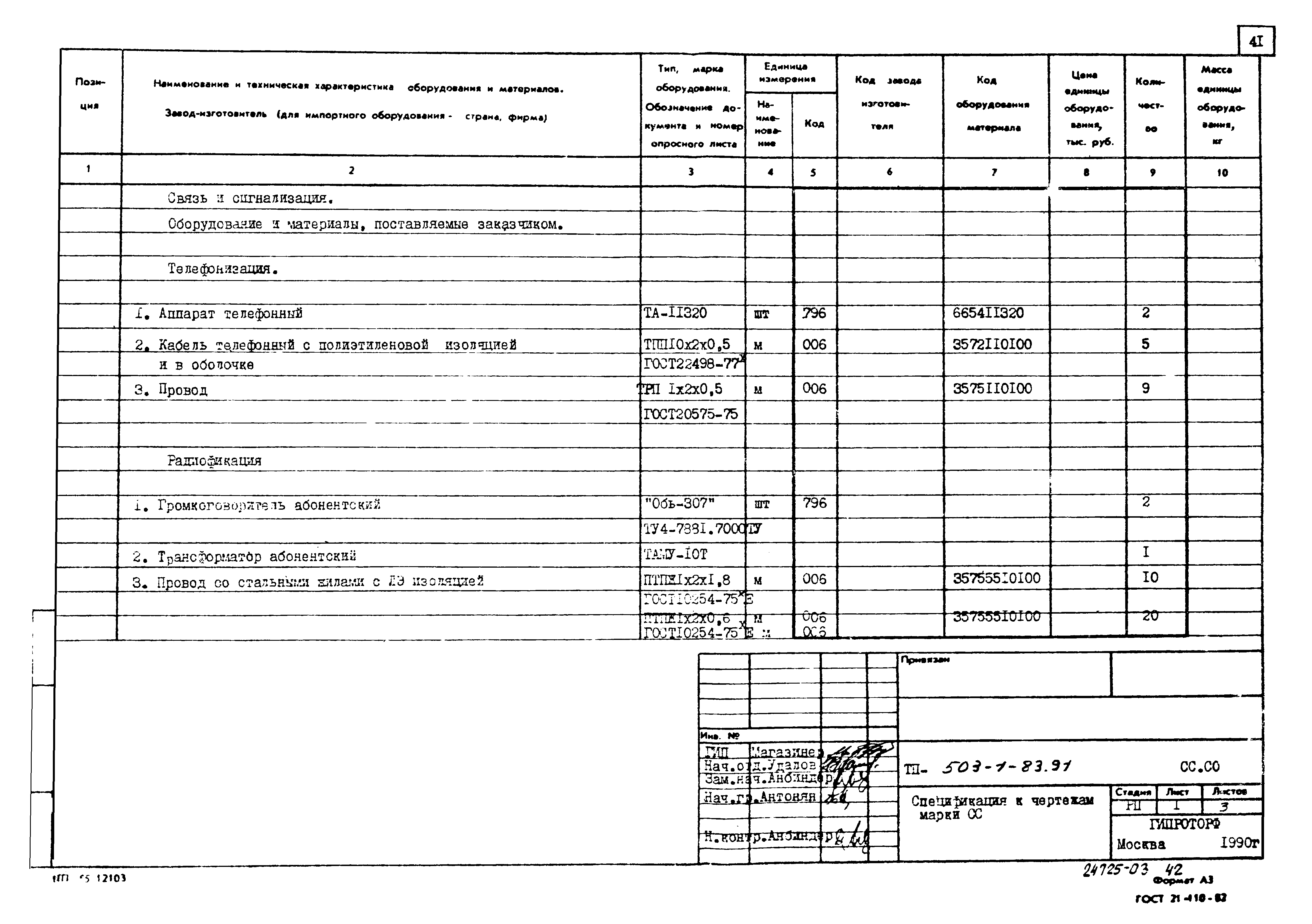 Типовой проект 503-1-83.91